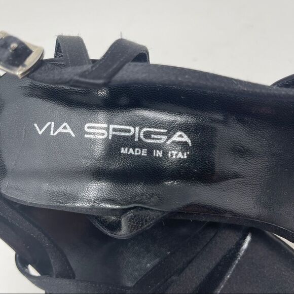 Via Spiga Sandals Strappy Satin Black Women's Size 8 Heeled - Picture 8 of 9
